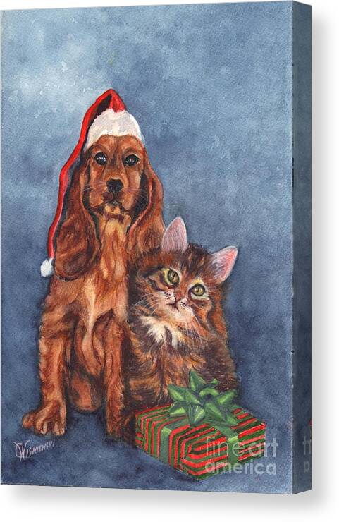 Watercolor Greeting Card Canvas Print featuring the painting Merry Christmas by Carol Wisniewski