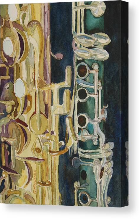 Saxophone Canvas Print featuring the painting Midnight Duet by Jenny Armitage
