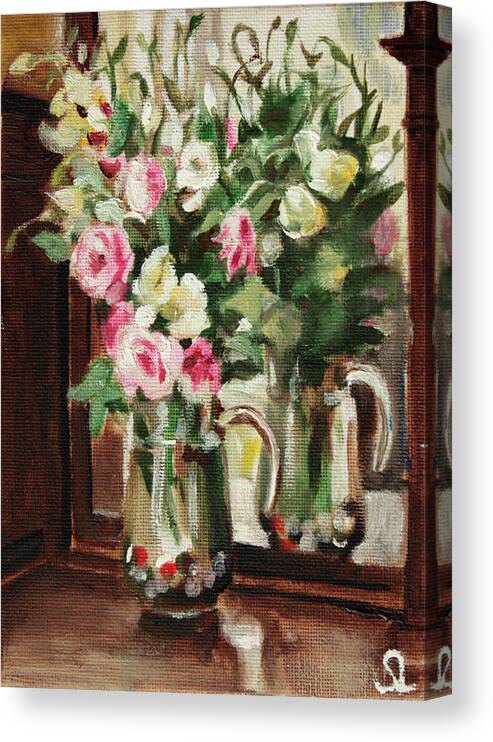 Flowers Canvas Print featuring the painting Mirror by Sarah Lynch