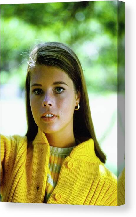One Person Canvas Print featuring the photograph Model In A Yellow Cardigan by William Connors