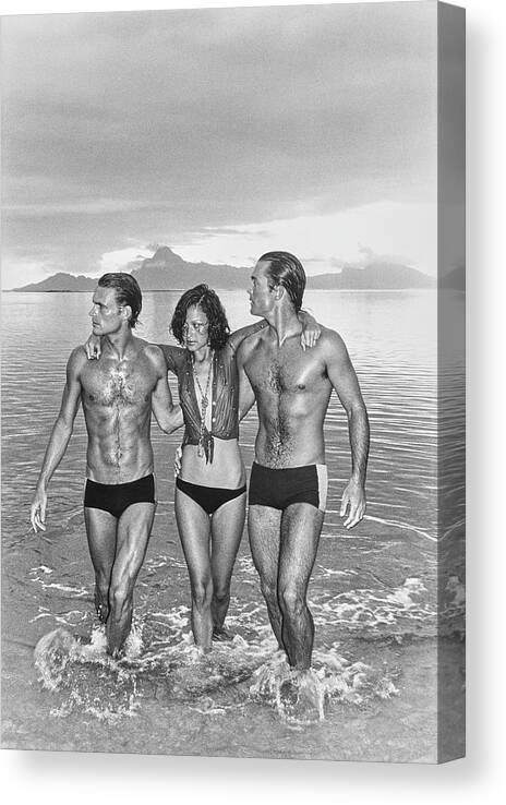 Fashion Model Canvas Print featuring the photograph Models On A Beach In Swimwear by Chris von Wangenheim