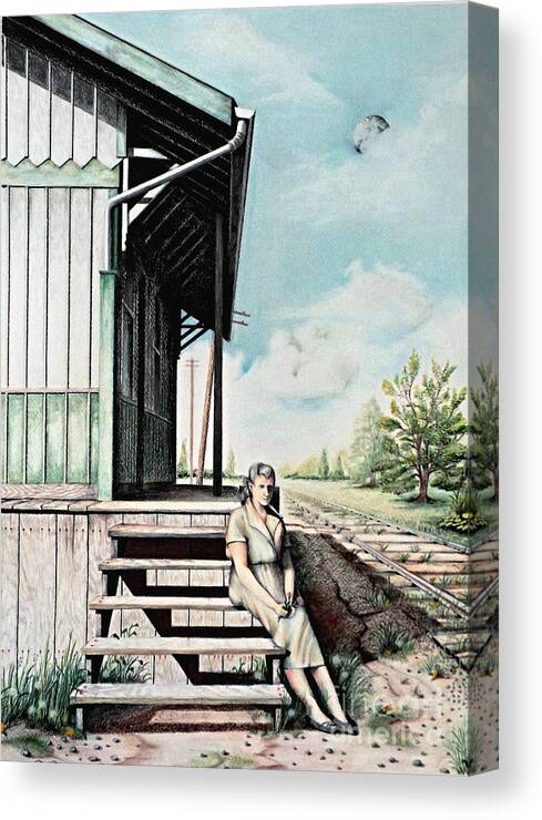 Drawing Of Train Station Canvas Print featuring the drawing Mom with Rose by David Neace