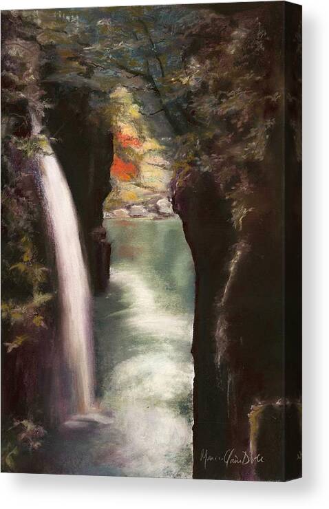 Pastel Landscape Canvas Print featuring the pastel Moment of Eternity - Takachiho Falls by Marie-Claire Dole