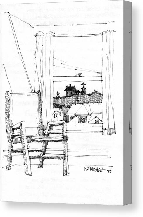 Monhegan Island Canvas Print featuring the drawing Monhegan Dawn Island Inn by Richard Wambach