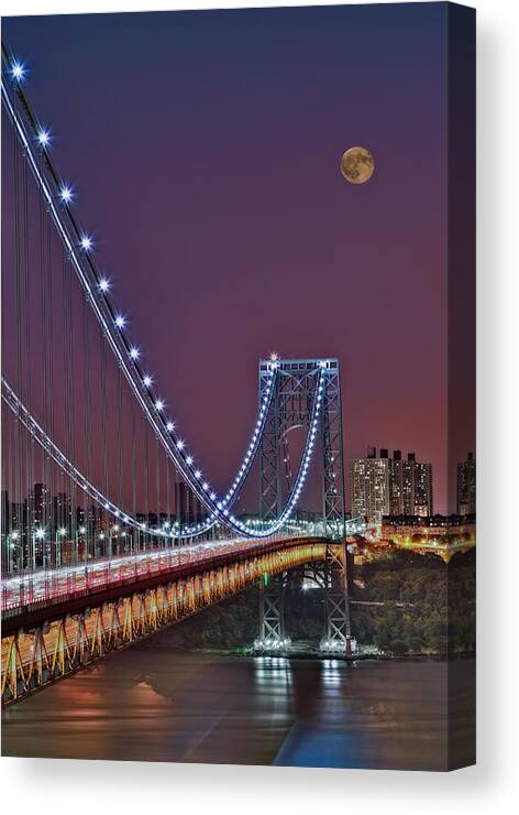 Full Moons Canvas Print featuring the photograph Moon Rise over the George Washington Bridge by Susan Candelario