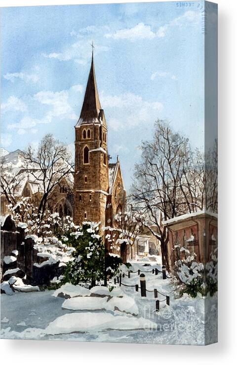 Church Canvas Print featuring the painting Mountain Sanctuary by Barbara Jewell