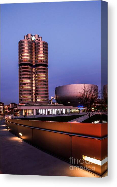 Architecture Canvas Print featuring the photograph munich - BMW office - vintage by Hannes Cmarits