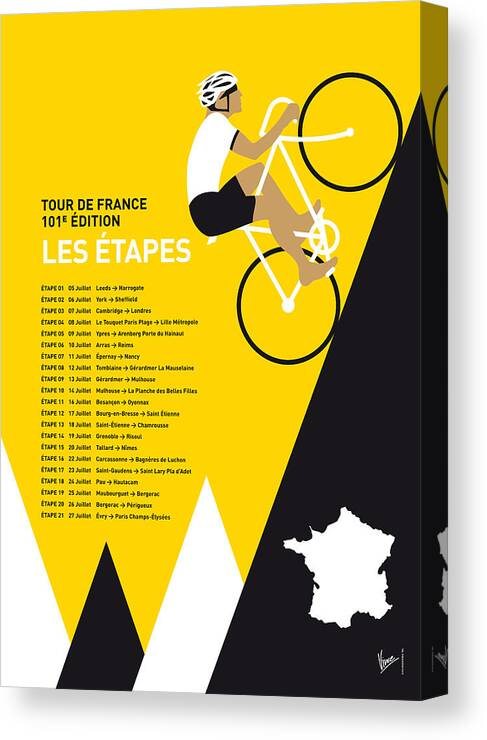 2014 Canvas Print featuring the digital art My Tour De France Minimal Poster 2014-etapes by Chungkong Art
