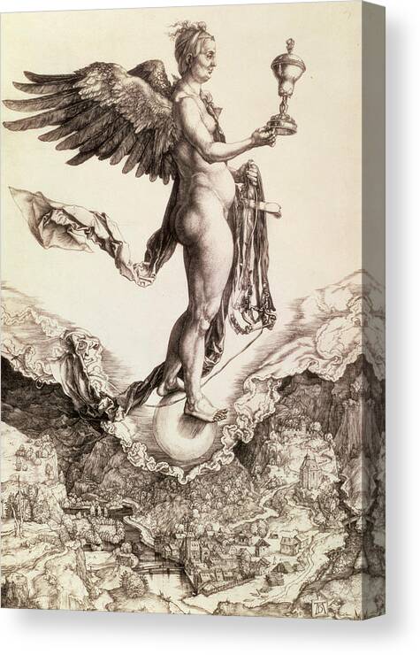 Fate Canvas Print featuring the drawing Nemesis by Albrecht Durer