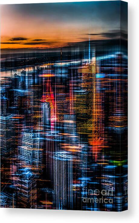 Nyc Canvas Print featuring the photograph New York- the night awakes - orange by Hannes Cmarits