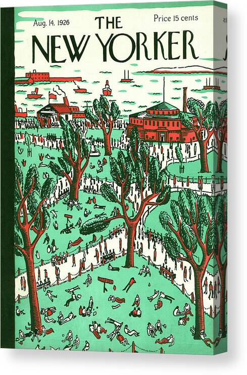 Battery Park Canvas Print featuring the painting New Yorker August 14th, 1926 by Ilonka Karasz
