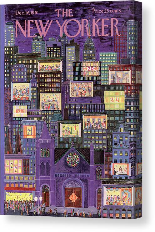 Christmas Canvas Print featuring the painting New Yorker December 16th, 1961 by Ilonka Karasz