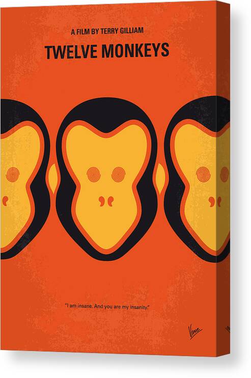 12 Monkeys Canvas Print featuring the digital art No355 My 12 MONKEYS minimal movie poster by Chungkong Art