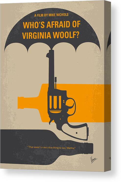 Whos Afraid Of Virginia Woolf Canvas Print featuring the digital art No426 My Whos Afraid of Virginia Woolf minimal movie poster by Chungkong Art