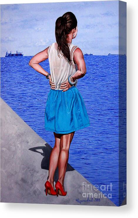 Girl Canvas Print featuring the painting Now he is so far - Ahora el esta tan lejos by Rezzan Erguvan-Onal