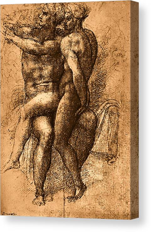 Nude Study Number One Canvas Print featuring the painting Nude Study Number One by Michelangelo Buonarroti