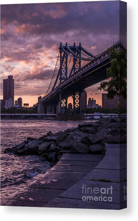 Nyc Canvas Print featuring the photograph NYC- Manhatten Bridge at night by Hannes Cmarits