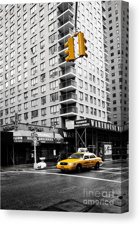 Fast Canvas Print featuring the photograph NYC Yellow Cab at the crossroad by Hannes Cmarits