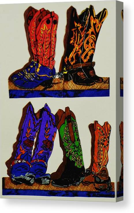 Cowboy Boots Drawing Canvas Print featuring the drawing Old Boots by Celeste Manning