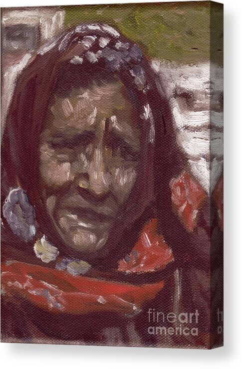 Old Tribal Woman From India Canvas Print featuring the painting Old Tribal Woman from India by Mukta Gupta