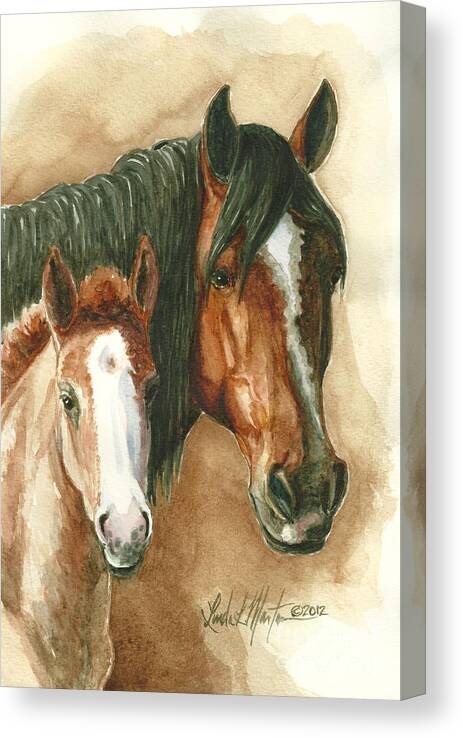 Wild Horse Art Canvas Print featuring the painting Olga and Mimi by Linda L Martin