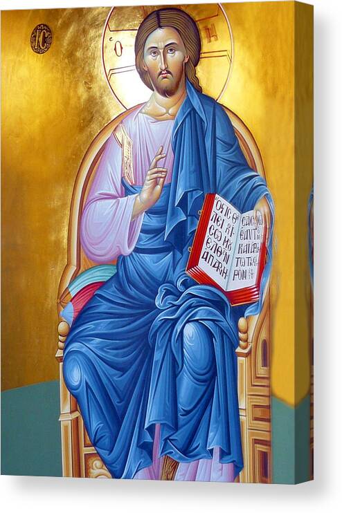 Orthodox Canvas Print featuring the painting Orthodox Icon of Jesus in Blue by Munir Alawi