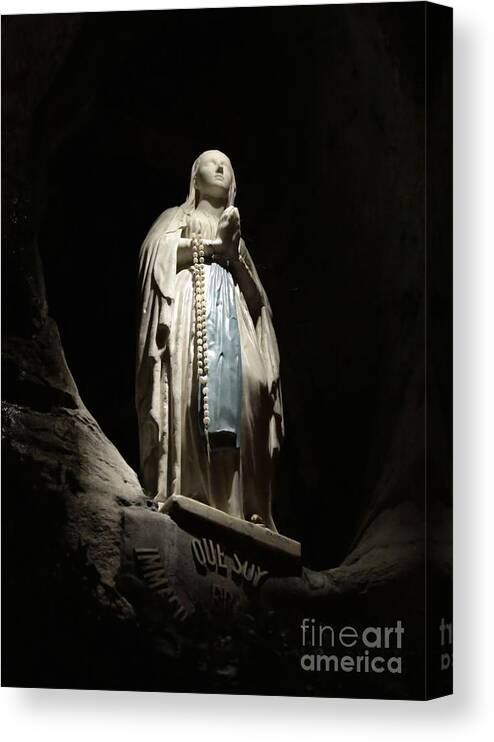 Lourdes Canvas Print featuring the photograph Our Lady of Lourdes Grotto at Night by Carol Groenen