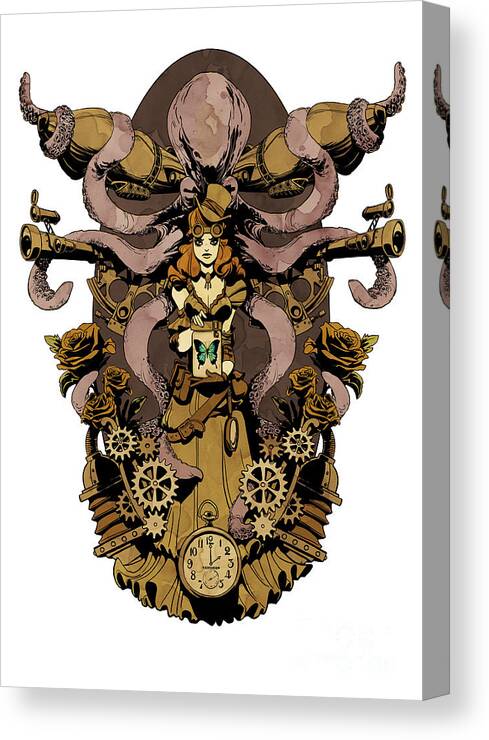 Steampunk Canvas Print featuring the digital art Papillon mecaniques by Brian Kesinger