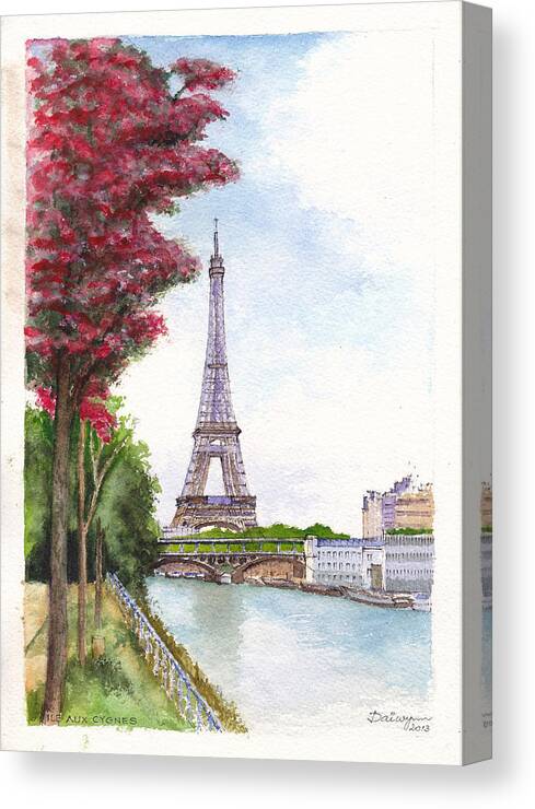 Paris Canvas Print featuring the painting Paris in Spring - Ile aux Cygnes by Dai Wynn