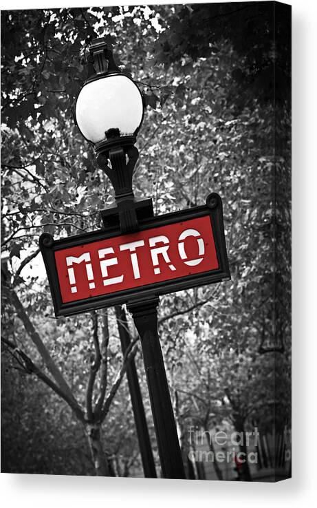 Paris Canvas Print featuring the photograph Paris metro sign by Elena Elisseeva