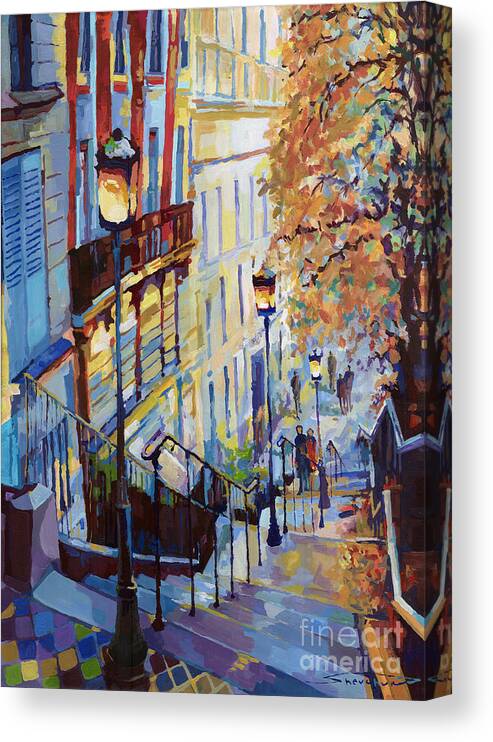 Acrilic Canvas Print featuring the painting Paris Monmartr Steps by Yuriy Shevchuk