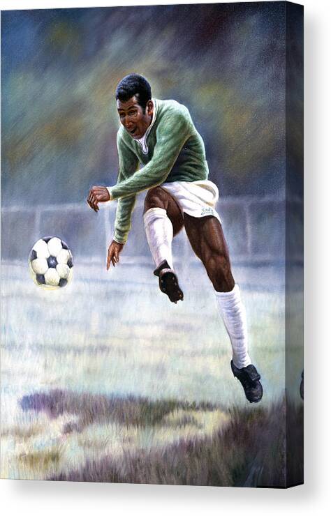 Soccer Prodigy Canvas Print featuring the painting Pele by Gregory Perillo