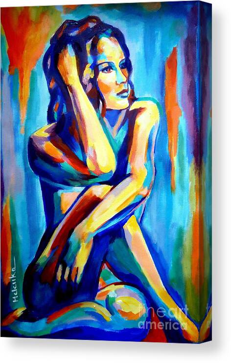Nude Figures Canvas Print featuring the painting Pensive Figure by Helena Wierzbicki