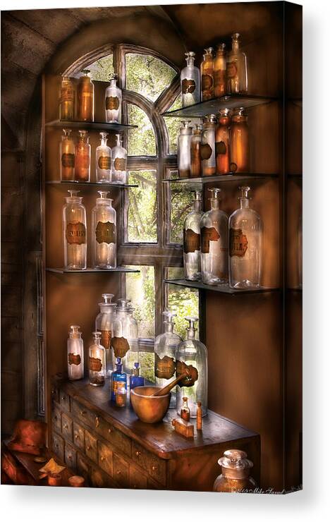 Pharmacy Canvas Print featuring the photograph Pharmacist - Various Potions by Mike Savad