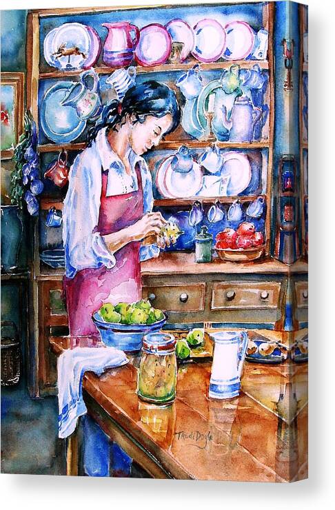 Kitchen Dresser Canvas Print featuring the painting Pickling Pears by Trudi Doyle