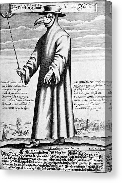 Science Canvas Print featuring the photograph Plague Doctor, 17th Century by Science Source