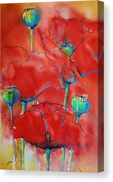 Poppies Canvas Print featuring the painting Poppies II by Jani Freimann