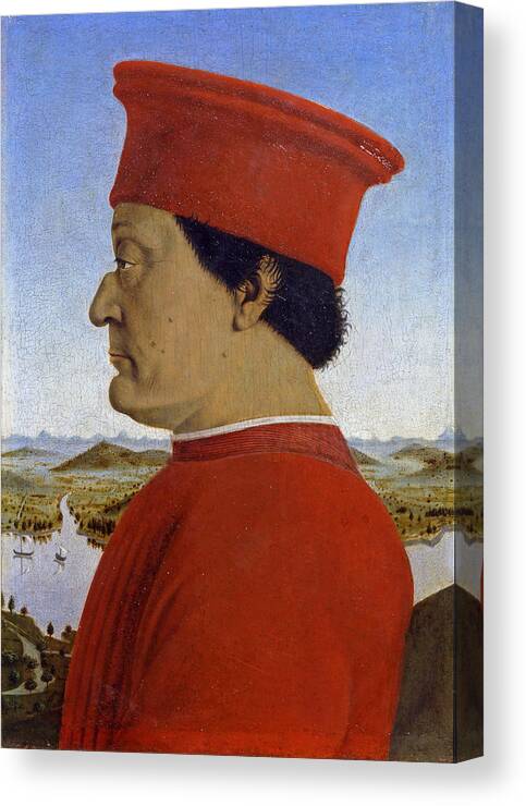 Piero Della Francesca Canvas Print featuring the painting Portrait of the Duke of Urbino Federico da Montefeltro by Piero della Francesca