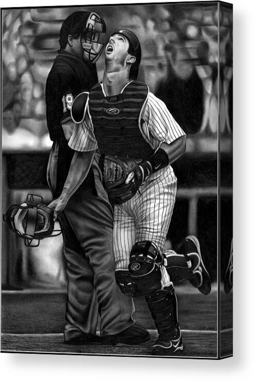 New York Yankees Canvas Print featuring the drawing Posada by Jerry Winick