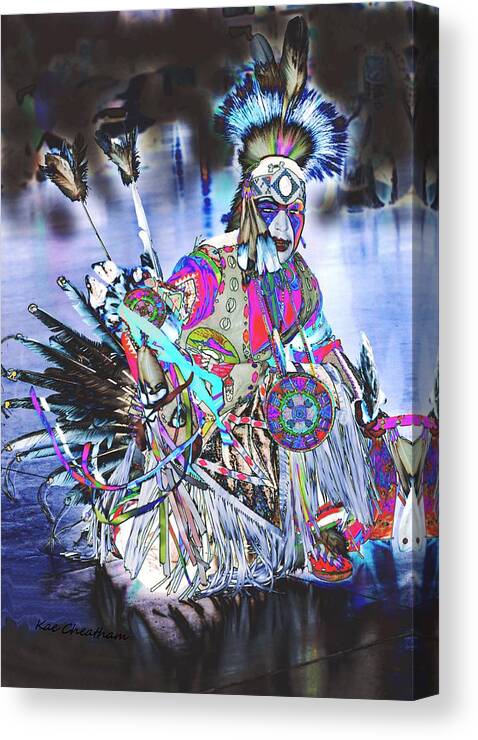 American Indian Canvas Print featuring the digital art Powwow dancer in Warrior Regalia by Kae Cheatham