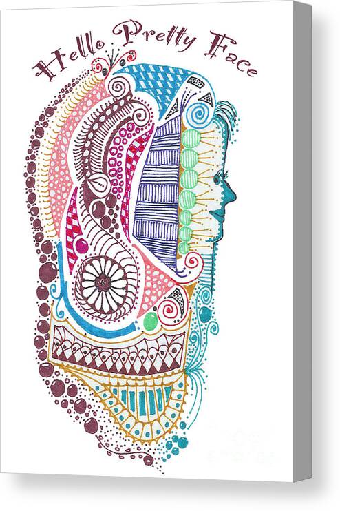 Zentangle Canvas Print featuring the mixed media Pretty Face by Ruth Dailey