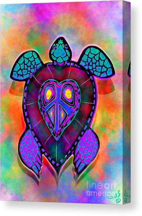 Turtle Canvas Print featuring the painting Rainbow Peace Turtle by Nick Gustafson