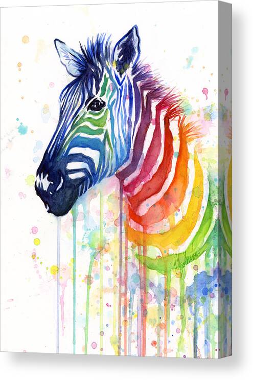 Rainbow Canvas Print featuring the painting Rainbow Zebra - Ode to Fruit Stripes by Olga Shvartsur