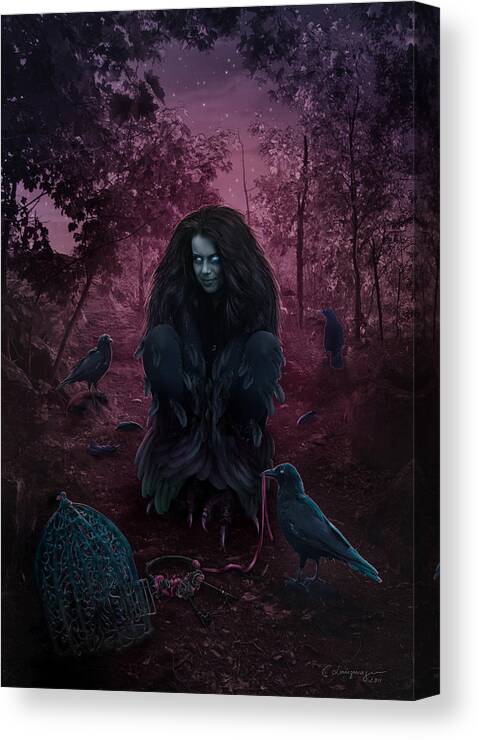 Fantasy Canvas Print featuring the digital art Raven Spirit by FireFlux Studios