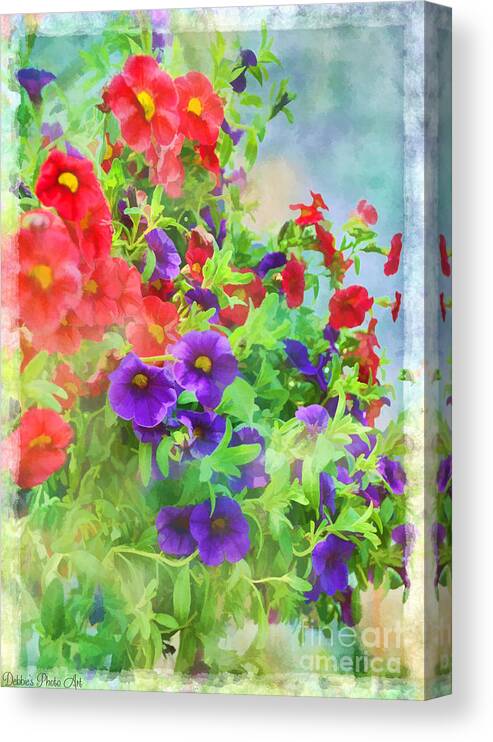 Flower Canvas Print featuring the photograph Red and Purple Calibrachoa - Digital Paint I by Debbie Portwood