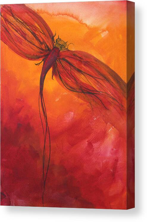 Paint Canvas Print featuring the painting Red Dragonfly 2 by Julie Lueders 