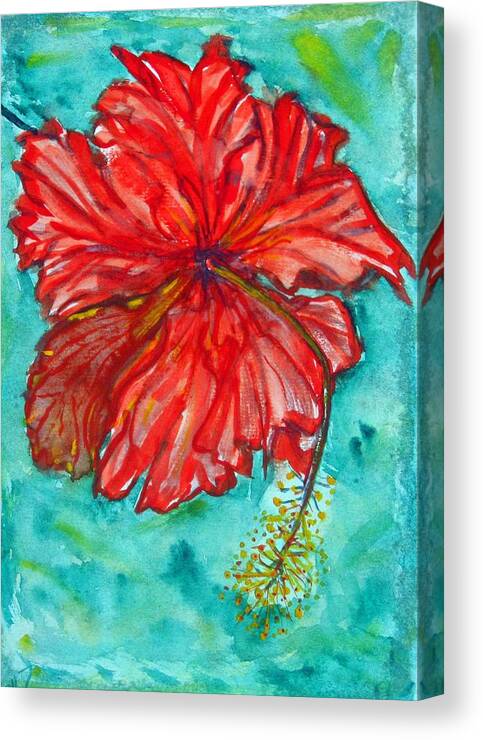 Flower Canvas Print featuring the painting Red Hibiscus Flower by Kelly Smith