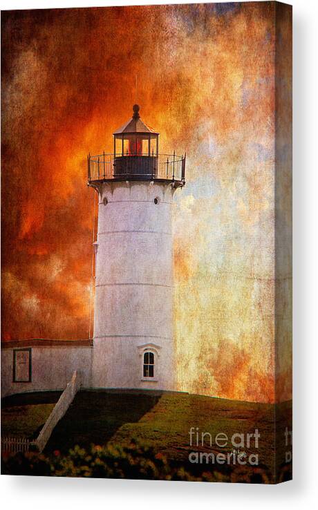 Lighthouse Canvas Print featuring the photograph Red Sky At Morning - Nubble Lighthouse by Lois Bryan