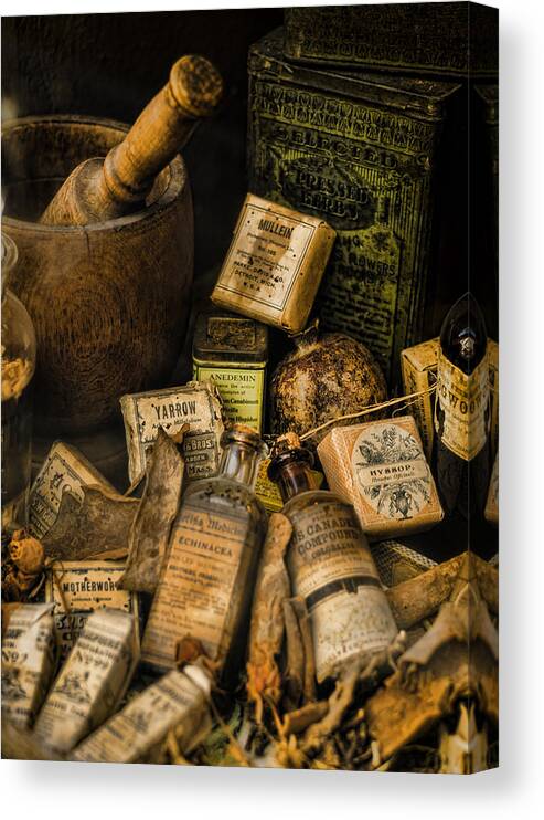 Pharmacy Canvas Print featuring the photograph Remedies by Heather Applegate