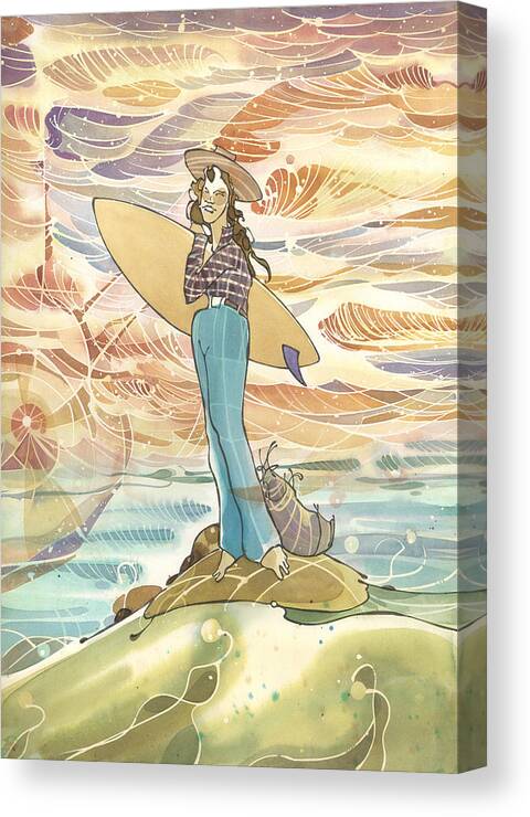 Harry Daily Canvas Print featuring the painting Retro Surfer by Harry Holiday